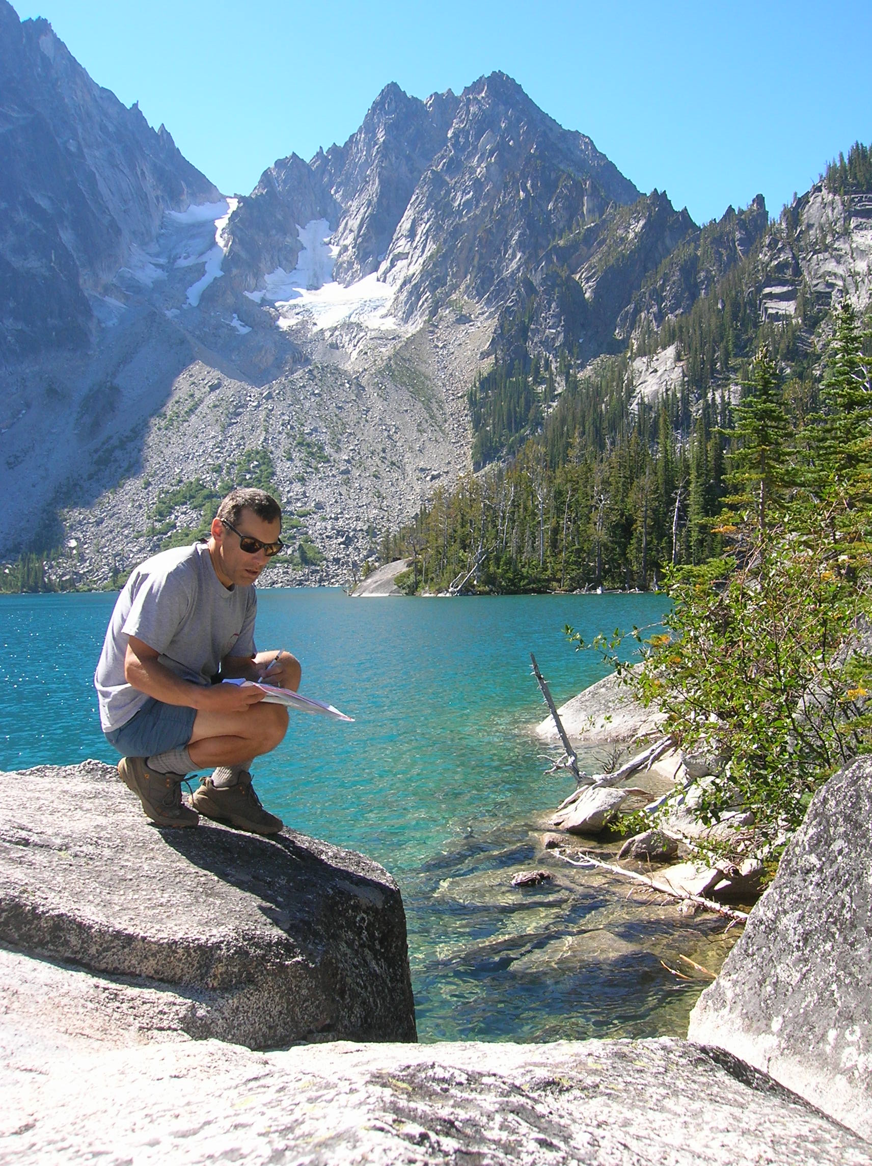 Craig researching the Central Cascades Book at Colchuck Lake, WA